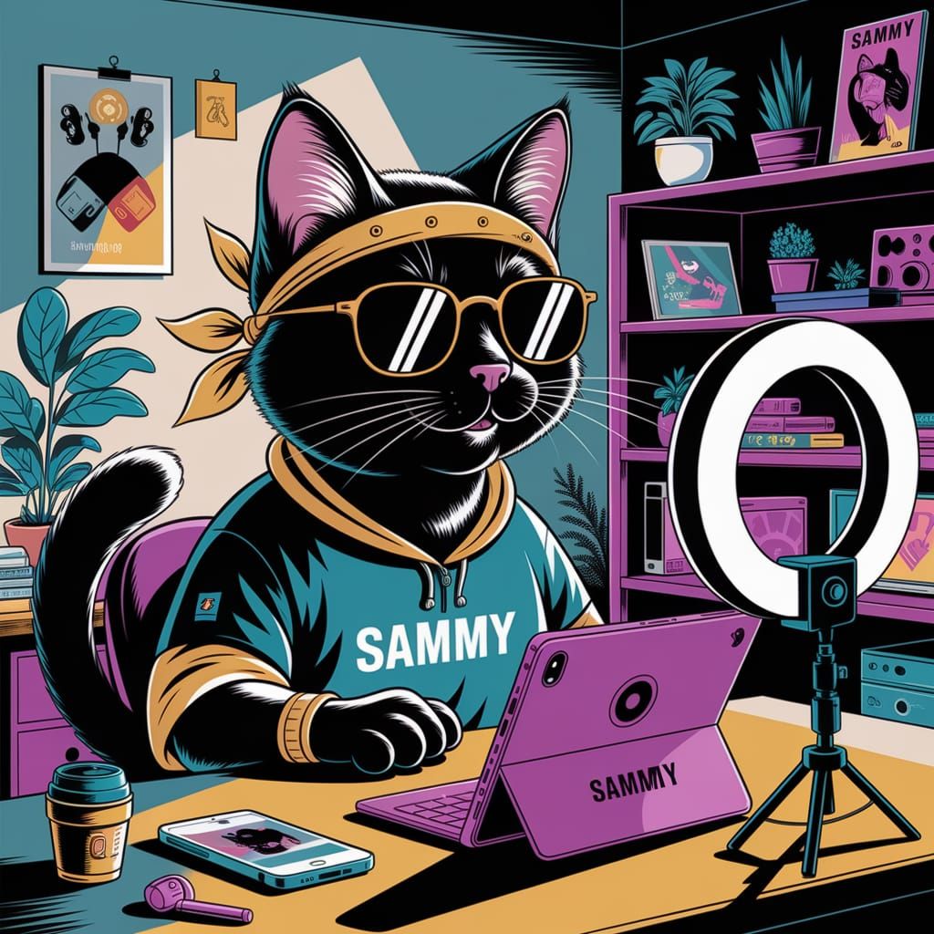 Gen Z Cat Content Creator in Digital Art Style