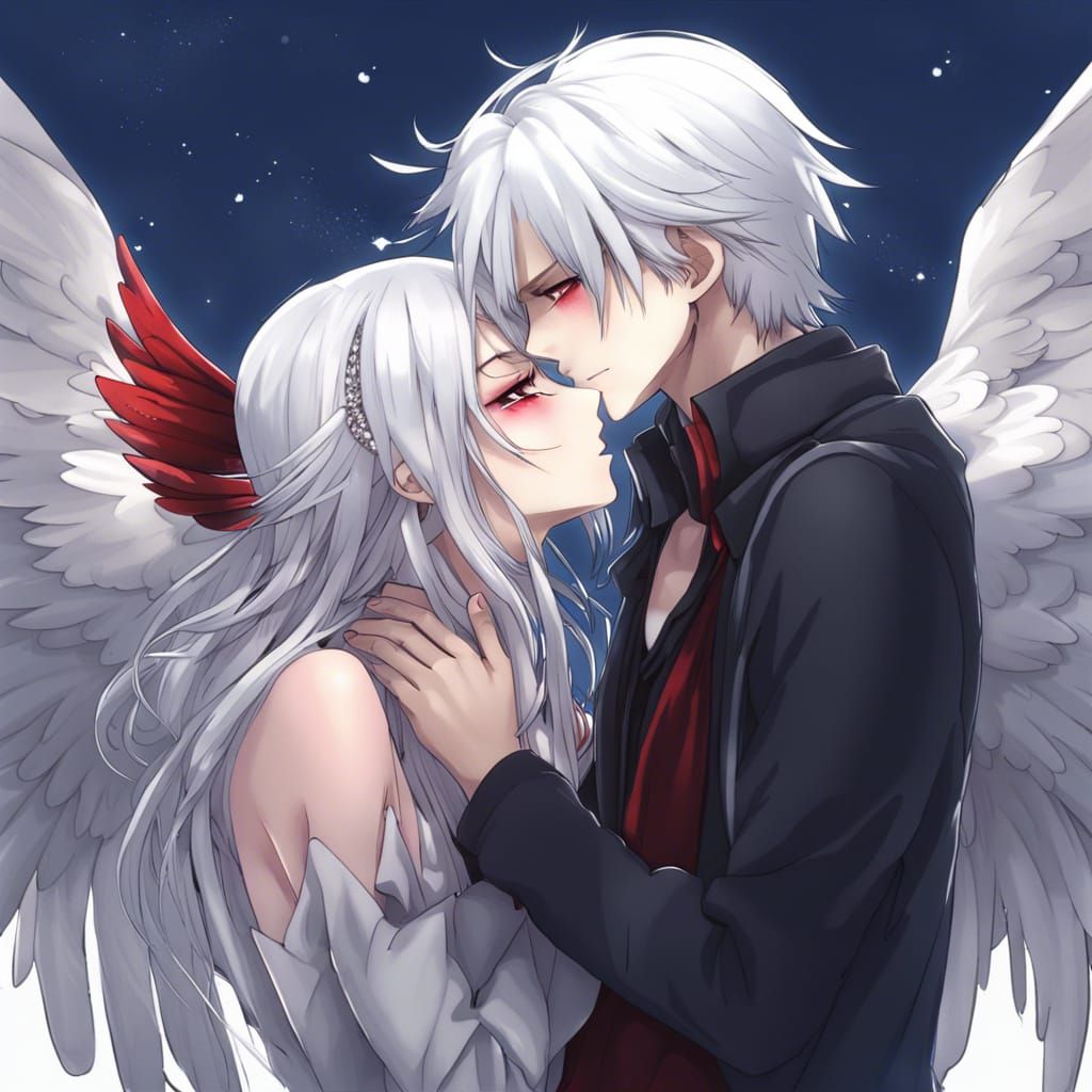 Angels Kissing in Anime Art Style