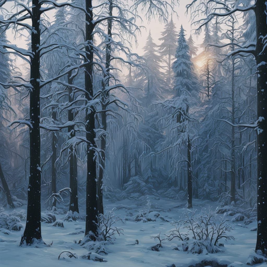 Golden Light on Frozen Winter Landscape