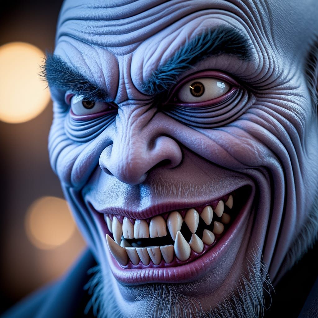 Twisted Satan Monster Grinning Evil Face in Hauntingly Vivid...