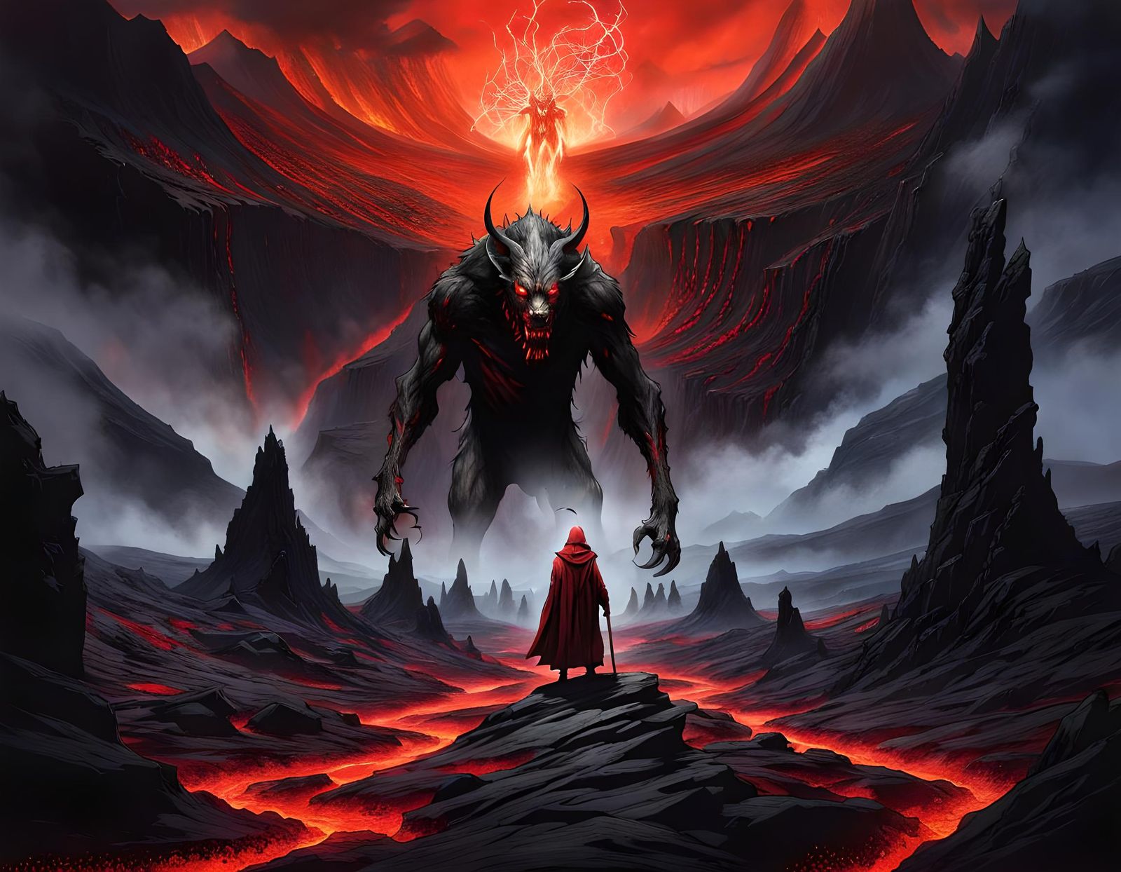 Hellish Demon in a Dark Fantasy Landscape