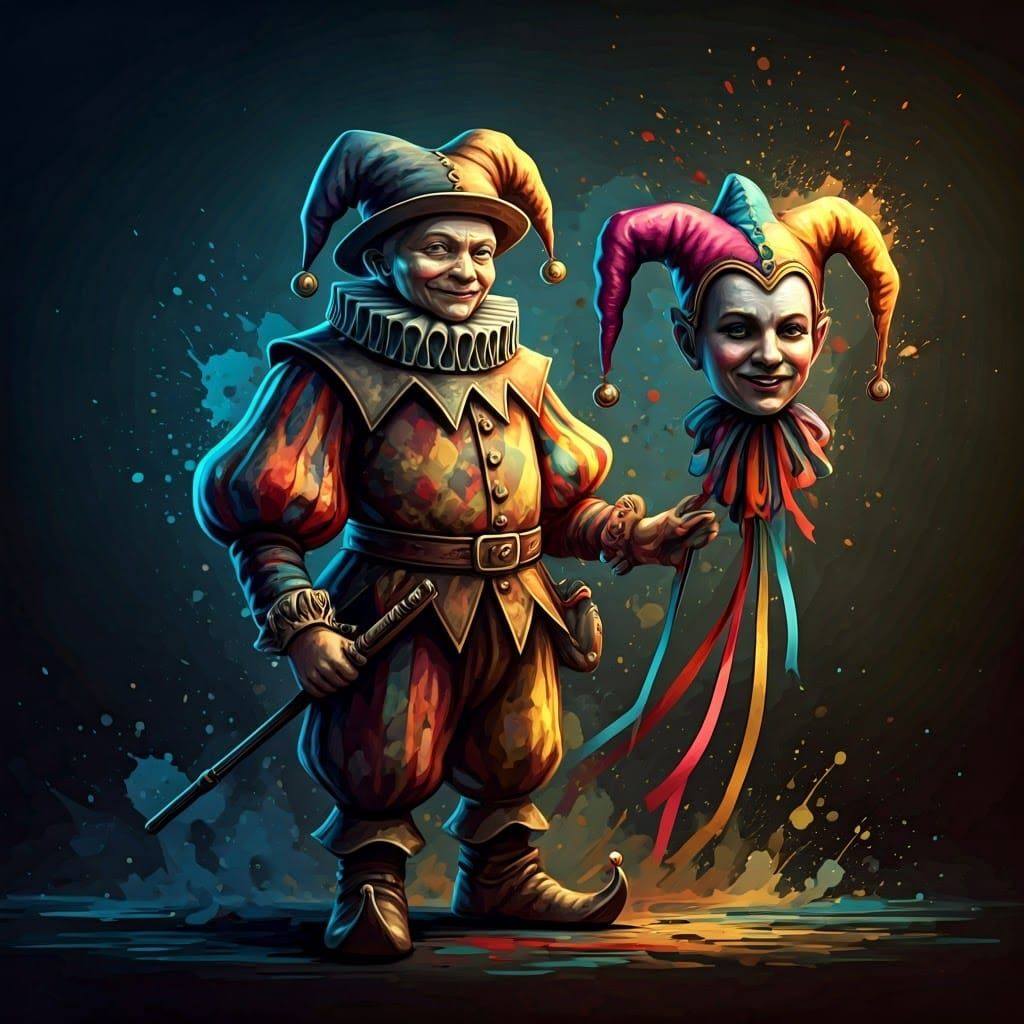 Whimsical Court Jester in Vibrant Graffiti Style