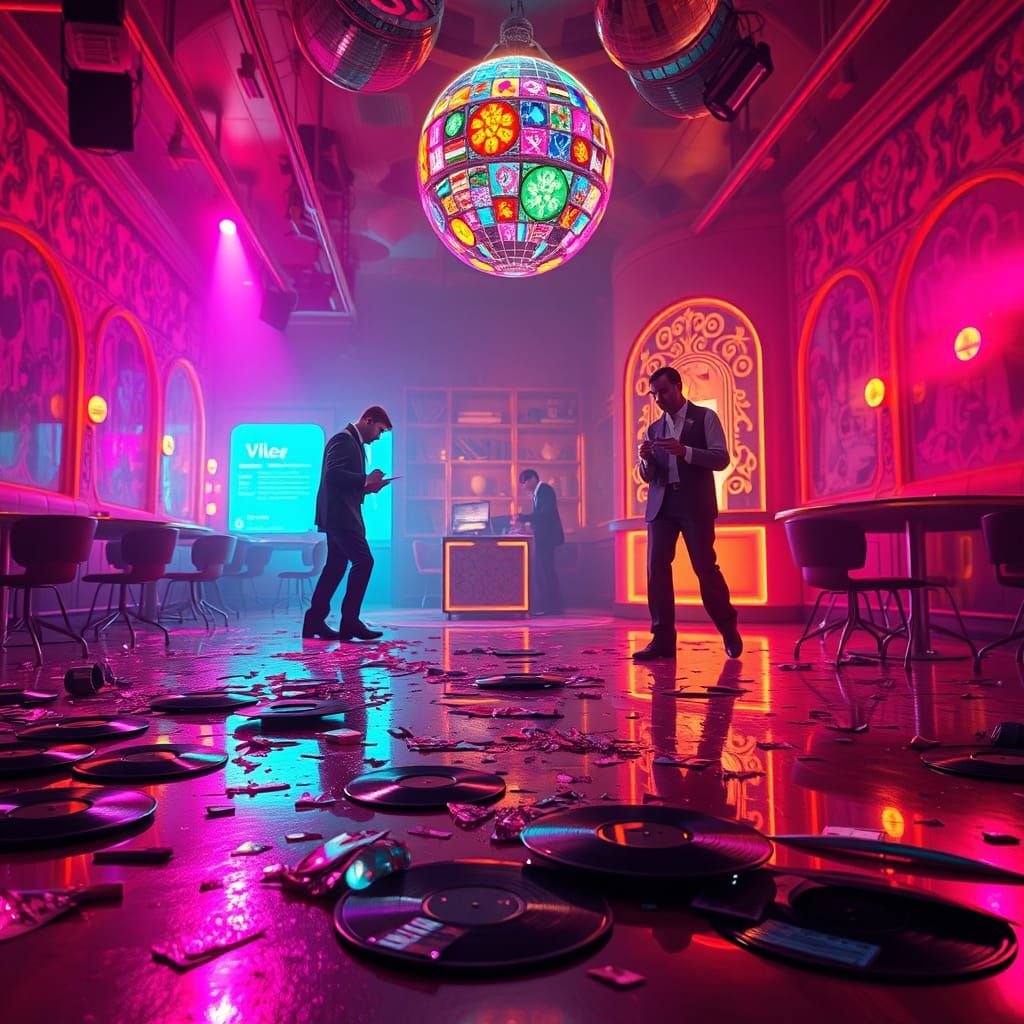 Grim Disco Murder Scene Investigated by Police in Neon Light...