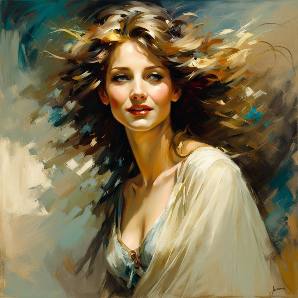 Classical Portrait of a Beautiful Woman in Art Nouveau Style