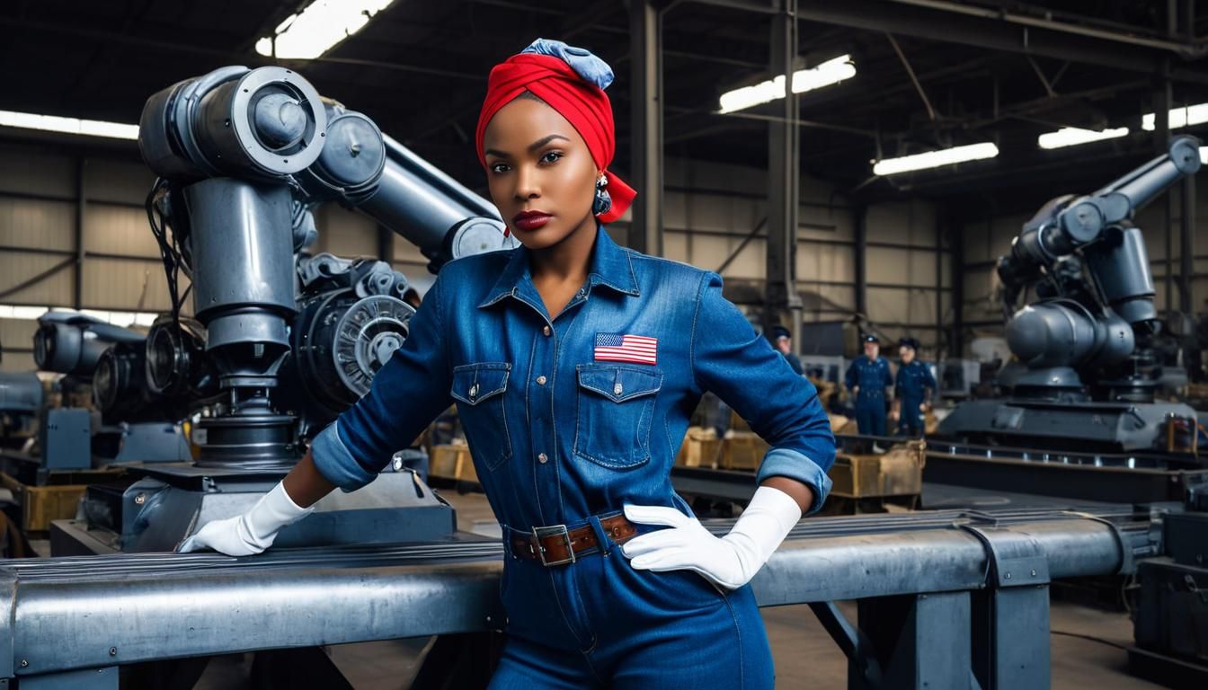 Retro-Futuristic Rosie the Riveter in Mid-Century Style