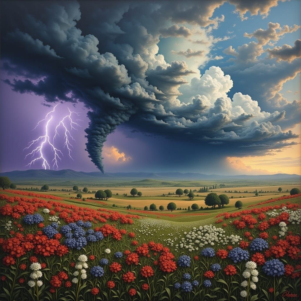 Dramatic Storm Landscape in Mixed Media