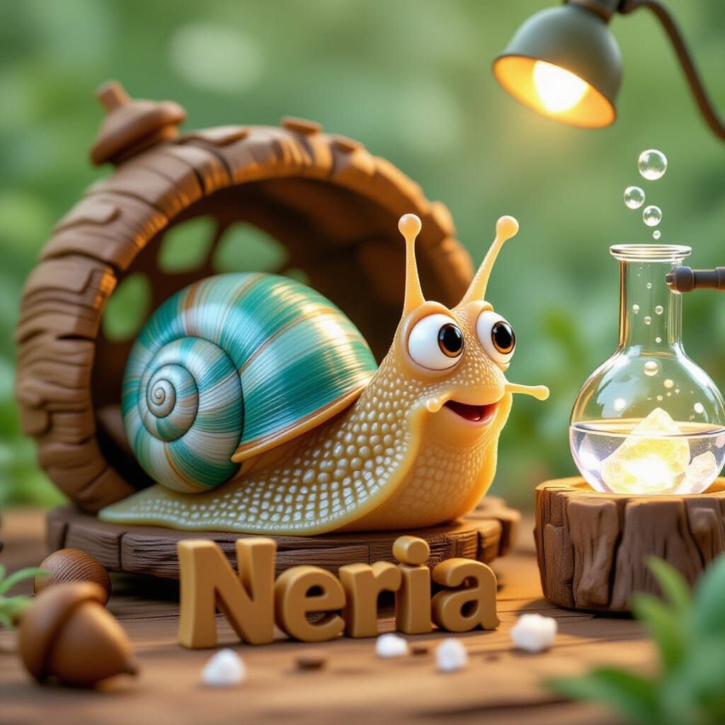 Curious Snail in Miniature Lab, Pixar-Style 3D Art