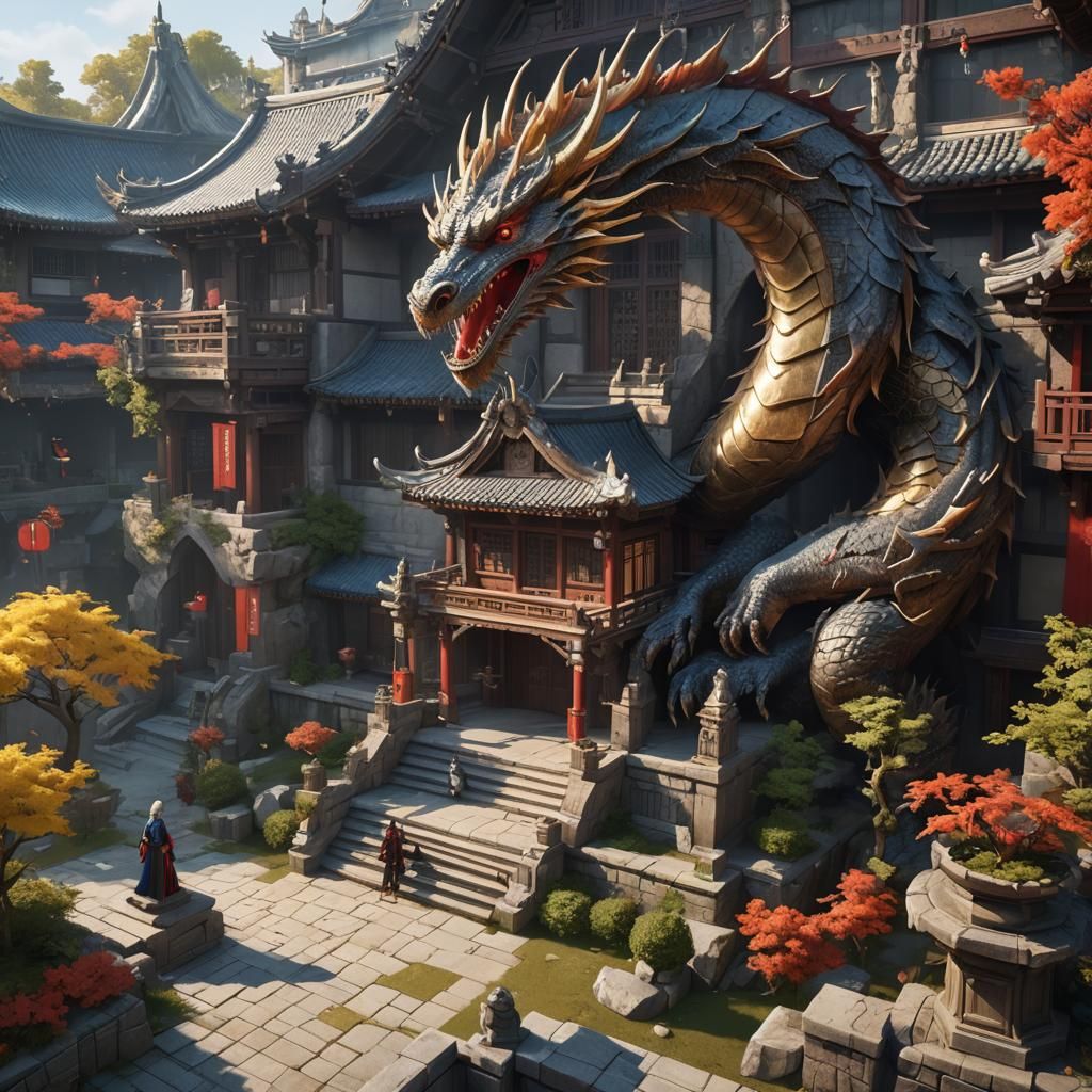 Anime Dragon House 3D Art Inspired by WLOP