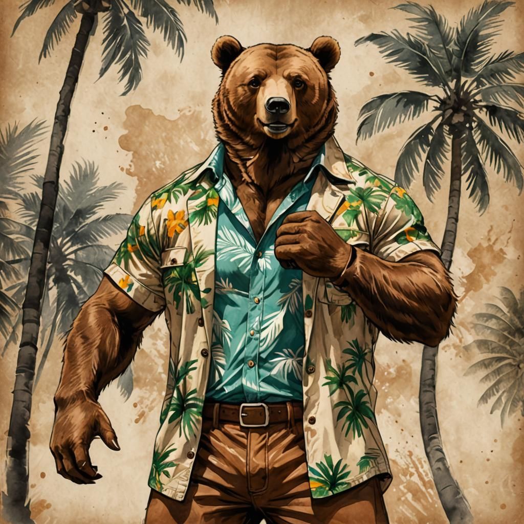 Anthropomorphic Bear Boxer in Watercolor Style