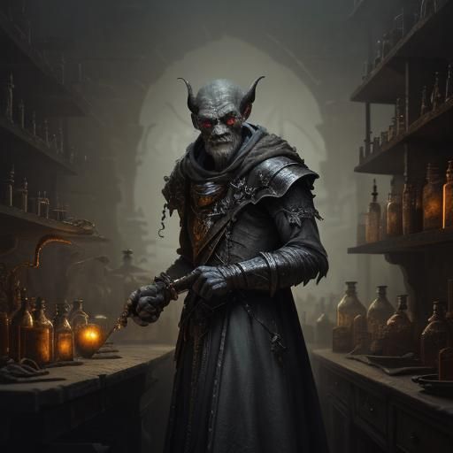Goblin Alchemist in Dimly Lit Laboratory Concept Art