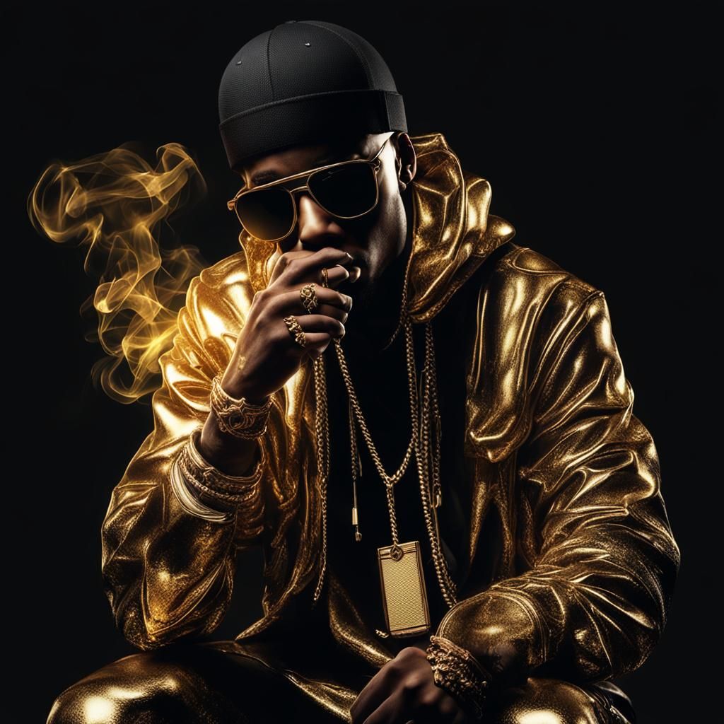Rapper in Golden Smoke: 3D Render