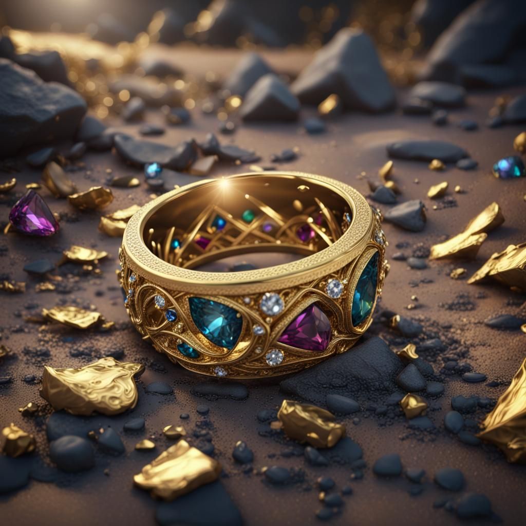 Broken Diamond and Gold Wedding Band