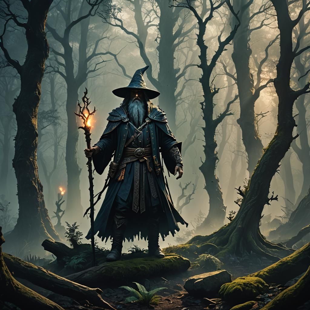 Battle Ready Wizard in Mystical Forest