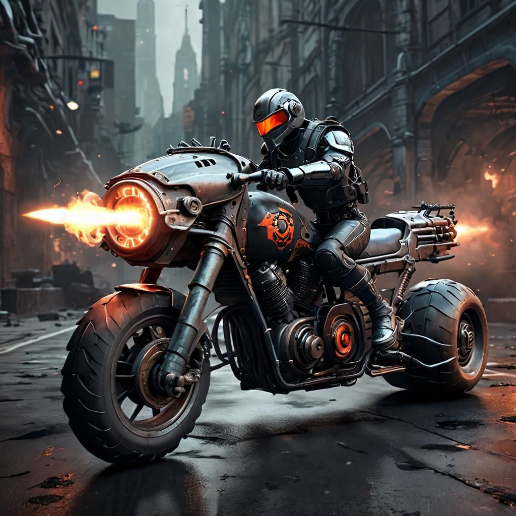 Cyberpunk Cyborg Race in Gothic Cityscape