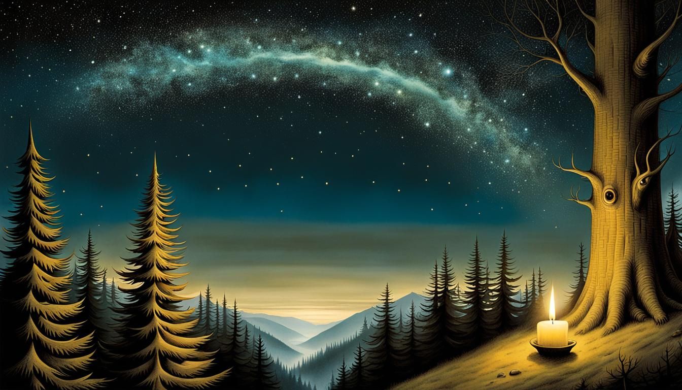 Magical Night Forest Illuminated by Starlight