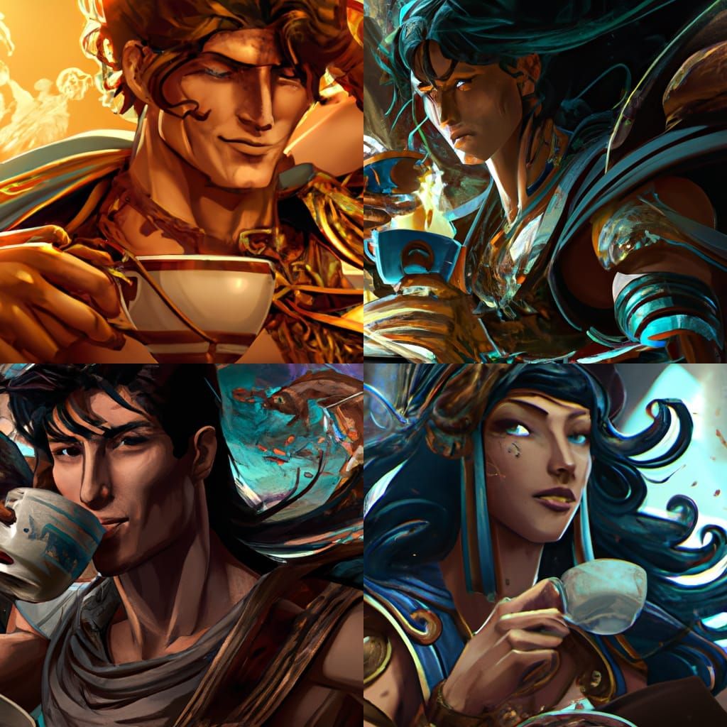 Hermes Drinks Coffee: Hyperdetailed Artstation Portrait