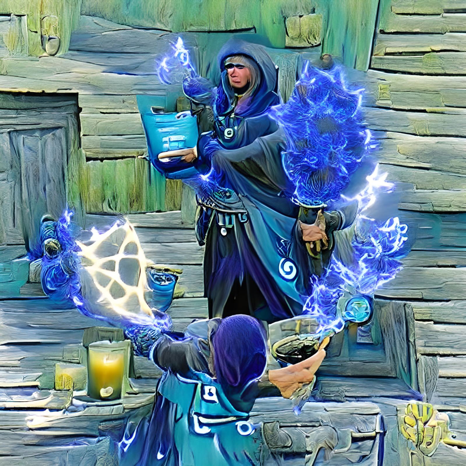 Warlock Casting a Protection Spell with Blue Energy