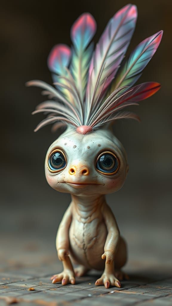 Whimsical Alien Creature with Feathery Crown