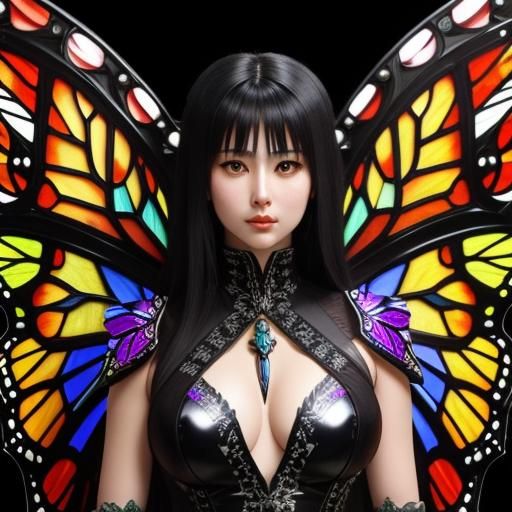 Anime Warrior with Stained Glass Wings in Giger Style