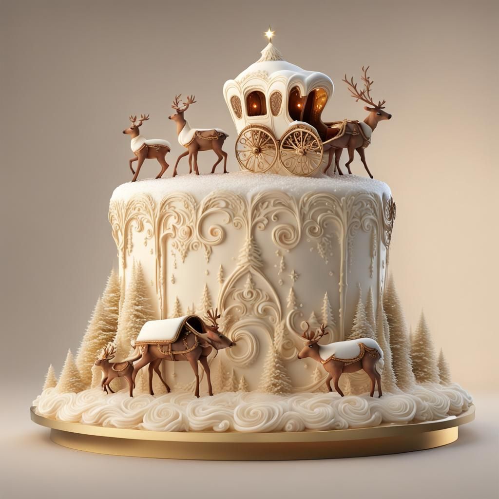 Intricate Santa's Carriage Cake: Concept Art