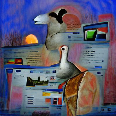 Goose Browsing Internet at Dusk: Digital Art