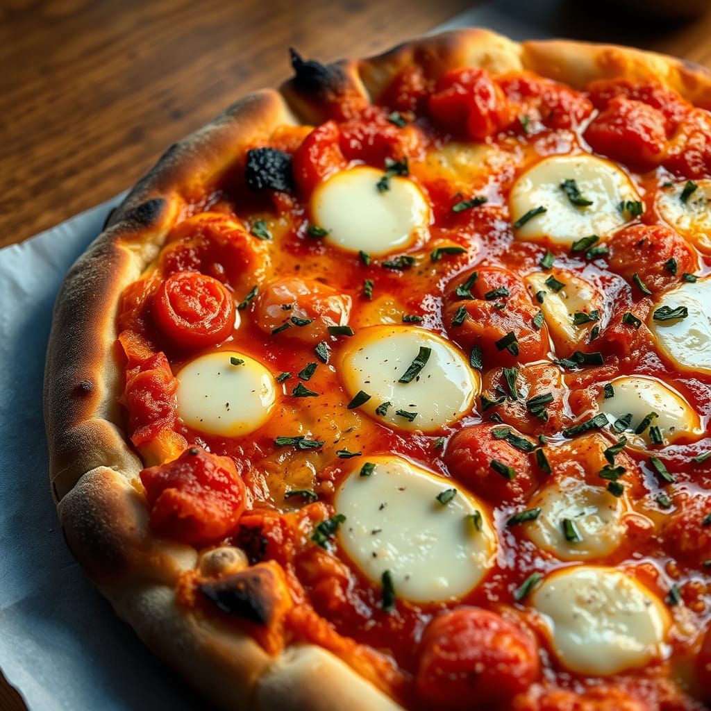 Delicious Pizza with Savory Herbs, Digital Art