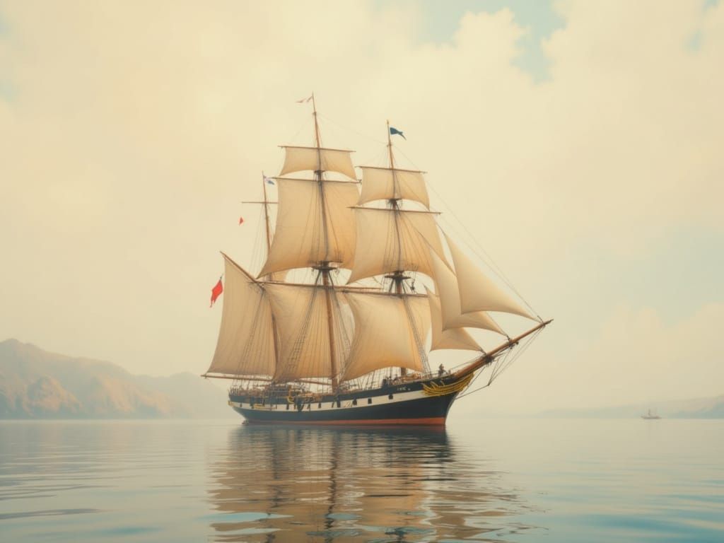 Rococo Sailing Ship Glides Across Calm Waters