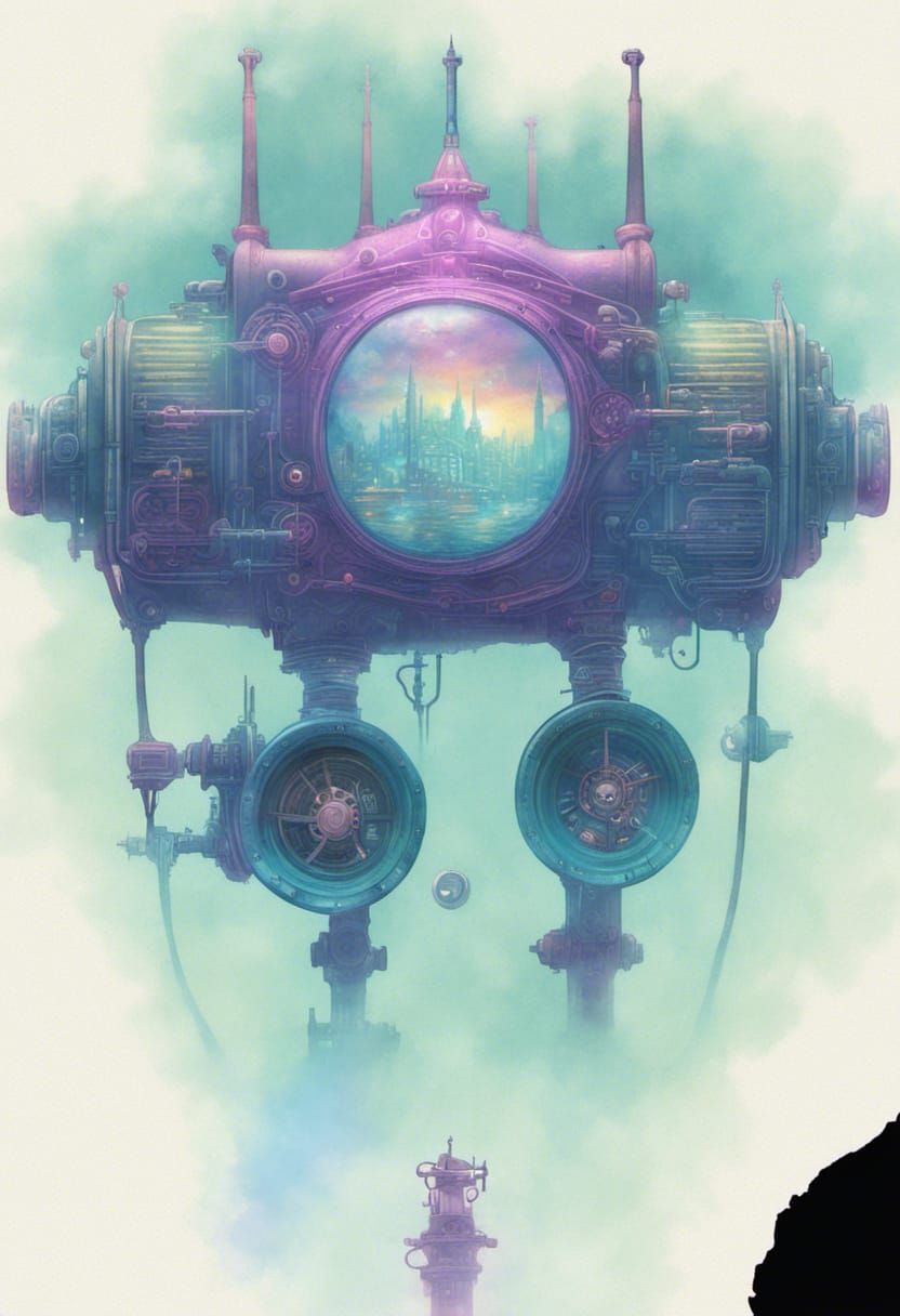 Ethereal Steampunk Engine in Synthwave Style
