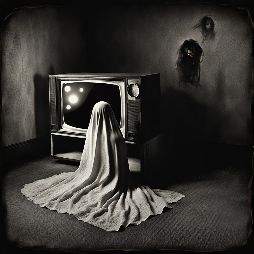 Vintage Photograph of Girl Watching Ghost