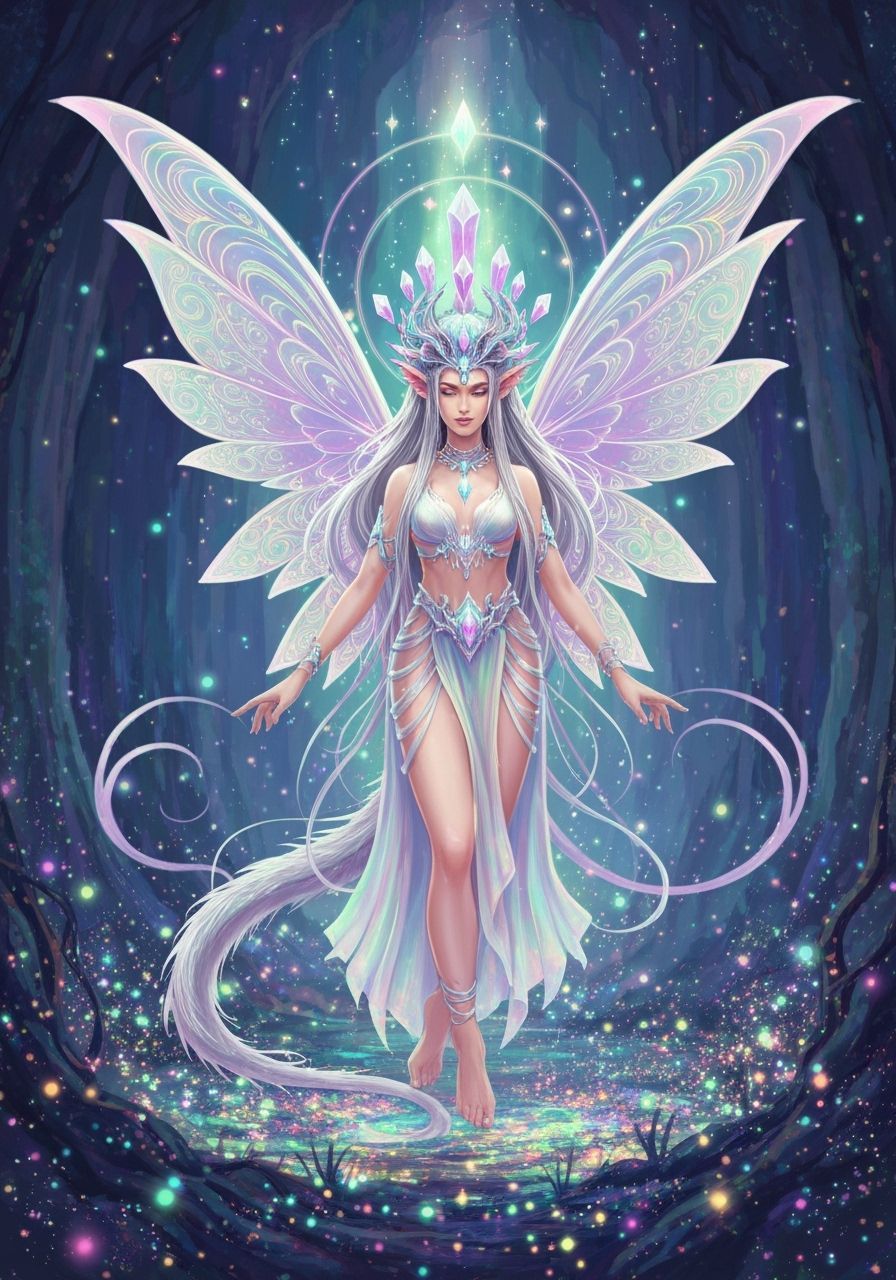 Fairy Dragon in Psychedelic Grotto, Ornate Lineart