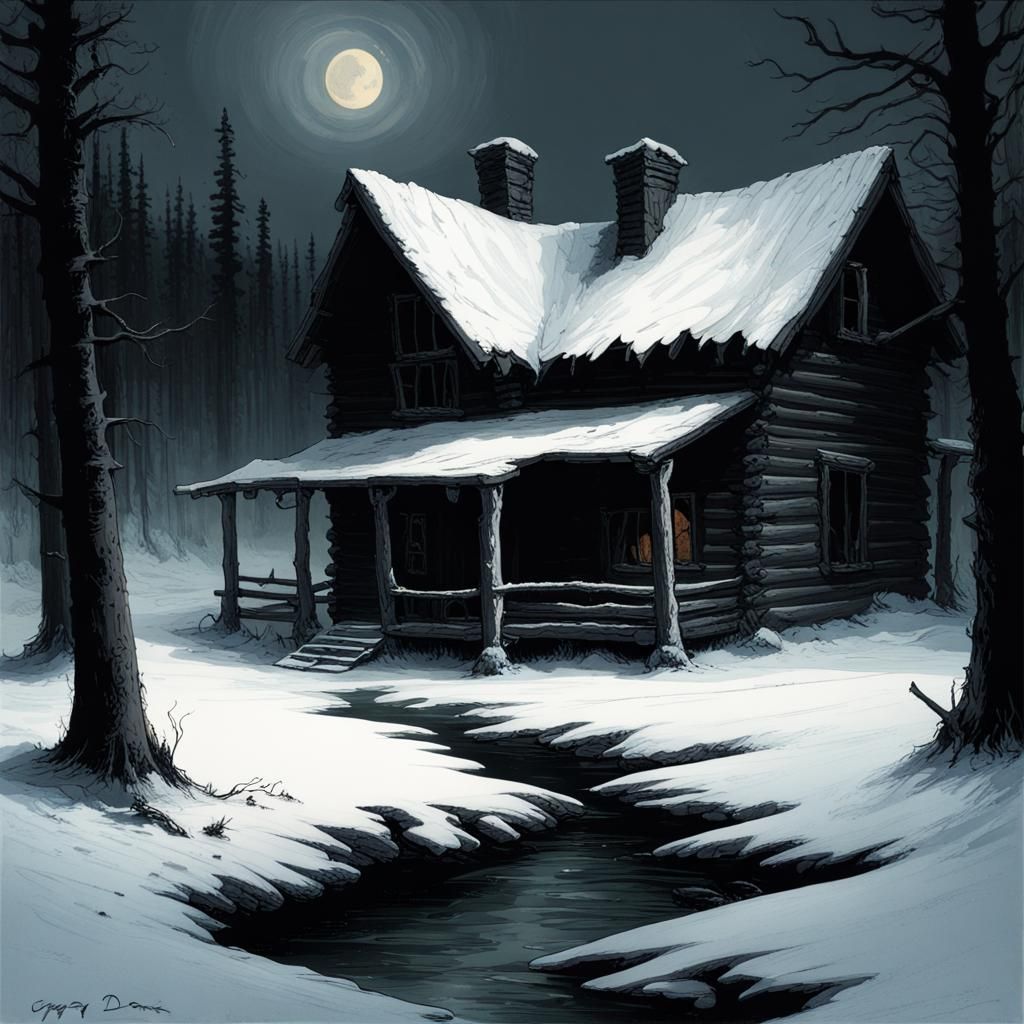 Horror Taiga: Dilapidated House under Crescent Moon