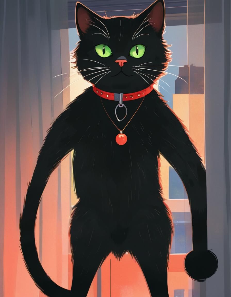 Cartoon Cat on Windowsill in 2D Animation Style