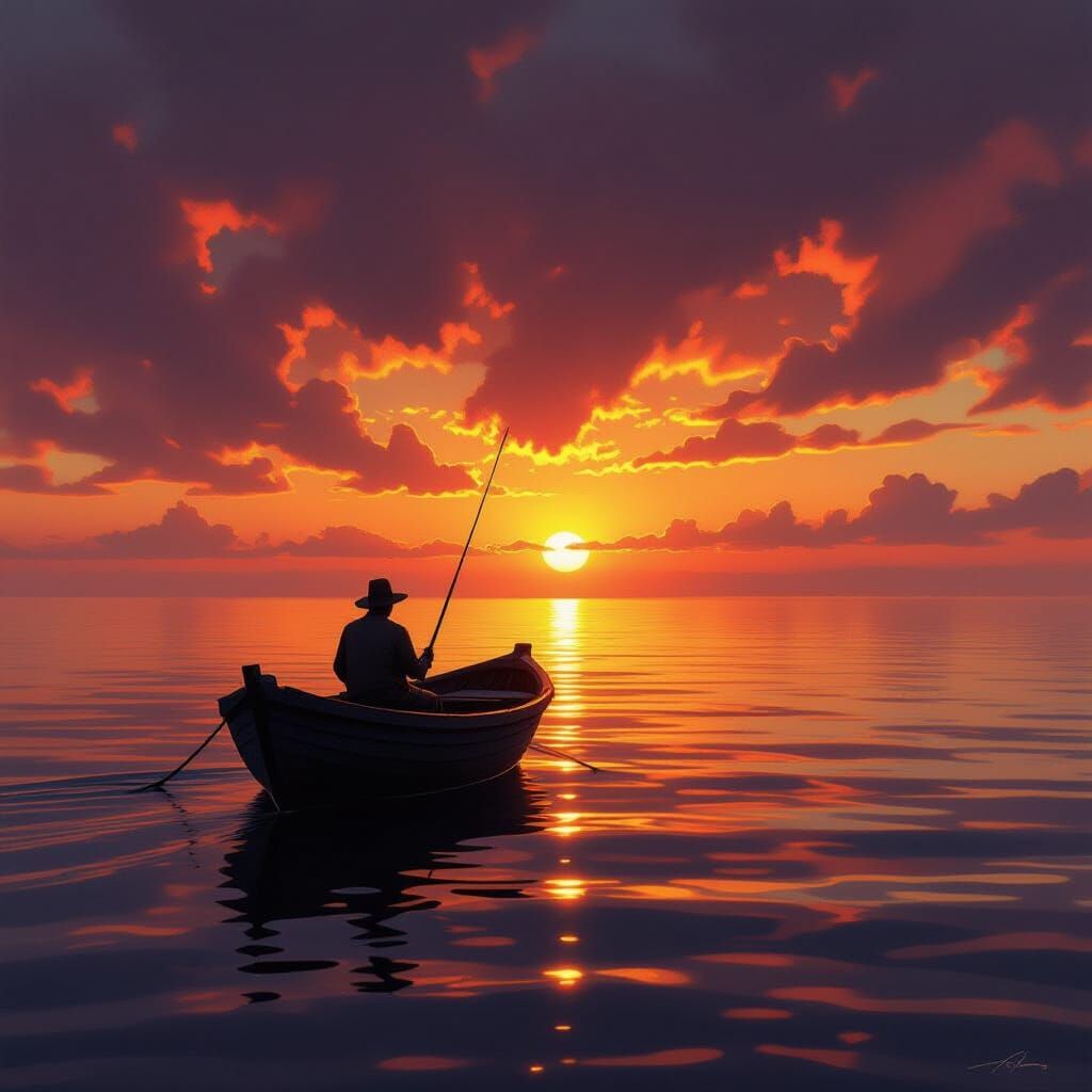 Fisherman's Sunset Serenity: Turner-Inspired Seascape