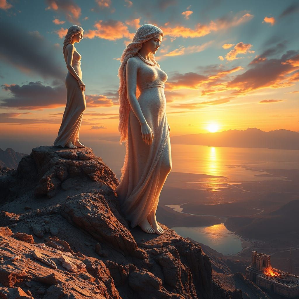 Statuesque Lot's Wife as Crystalline Salt Monolith