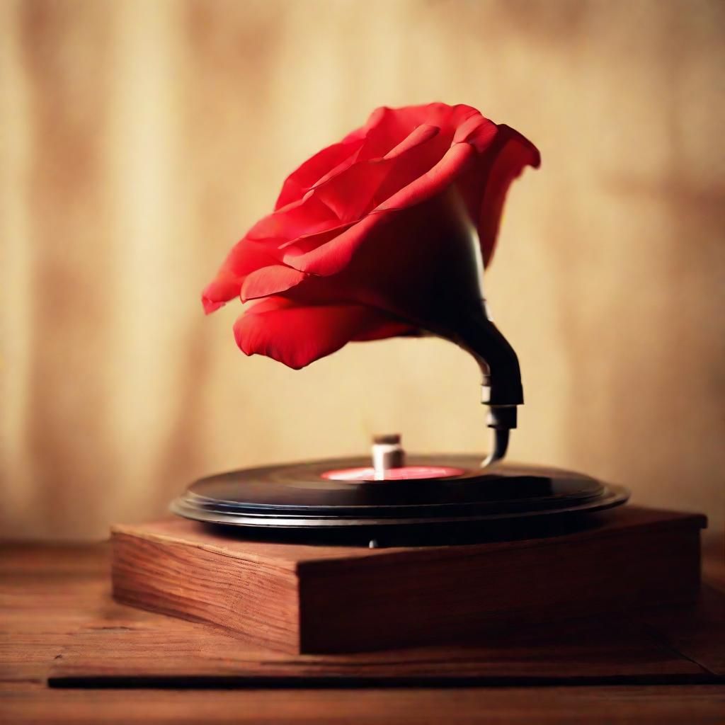 Surreal Gramophone with Rose Horn in Vintage Style