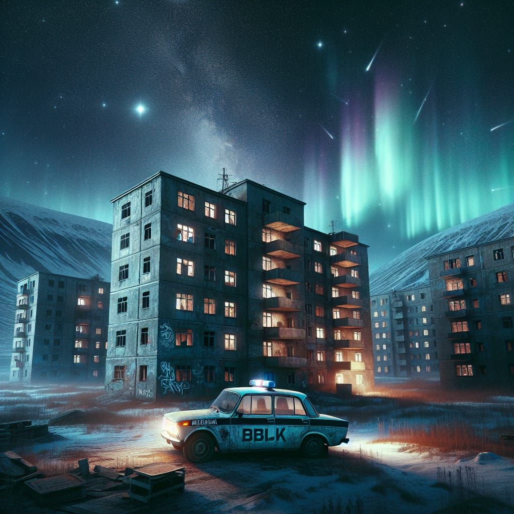 Abandoned Murmansk Buildings Under Northern Lights