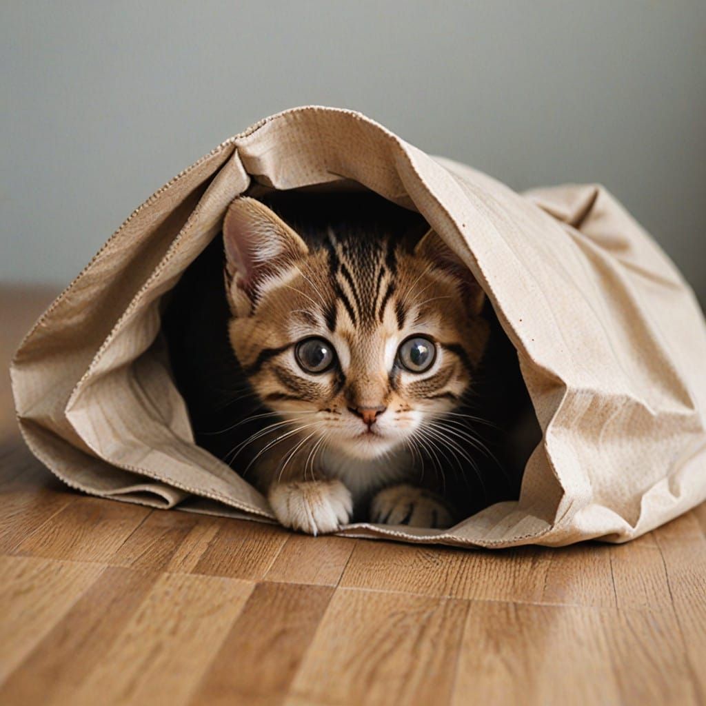 Kitten Peeks Out of a Cozy Bag