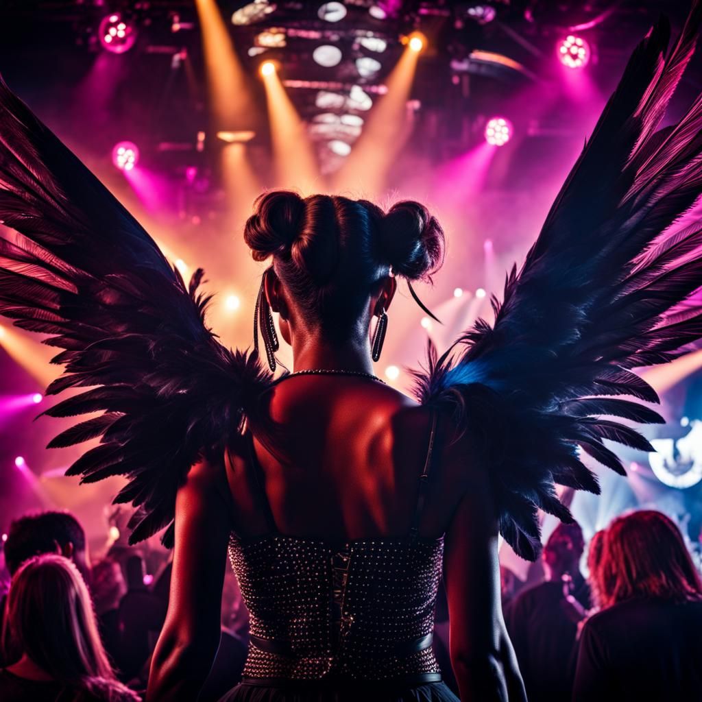 Winged Dancer Sends Air Kiss in Nightclub