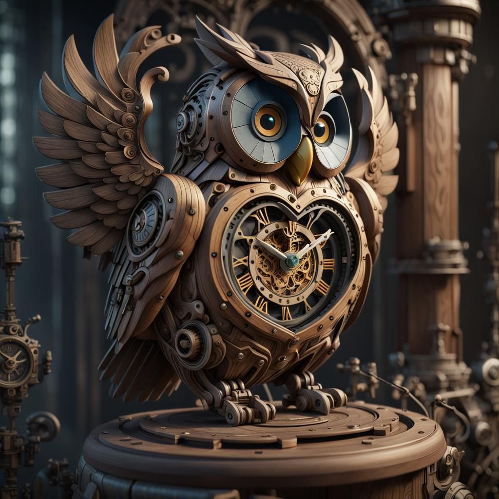 Mechanical Clockwork Owl: Detailed Fantasy Art