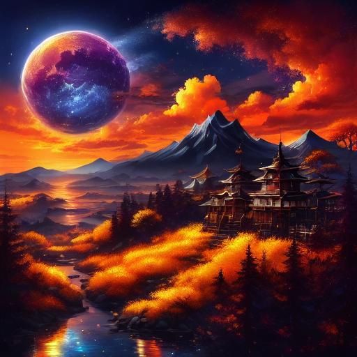 <lora:Vivid sunsets:1.0> A lantern home(1.5) intricate details, HDR, beautifully shot, hyperrealistic, sharp focus, 64 m...