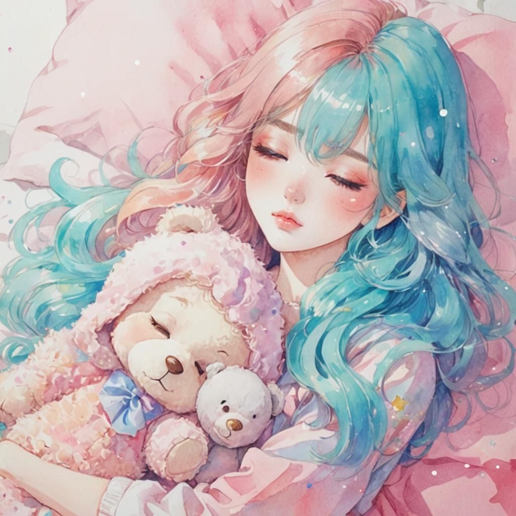 Sleeping girl with Teddies