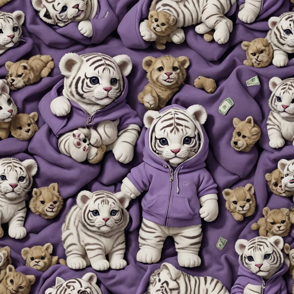 Sad Tiger Cub in Garden: 3D Digital Art