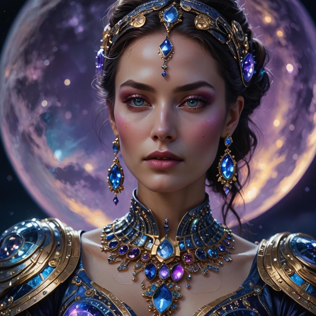 Moonlit Woman in Metallic Iridescent Oil Painting