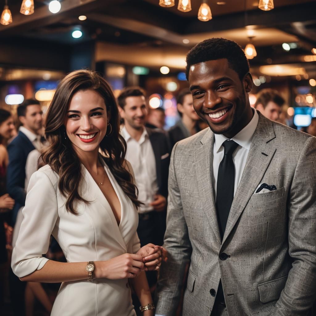 Elegant Couple in Nightlife Portrait, Fashion Photography