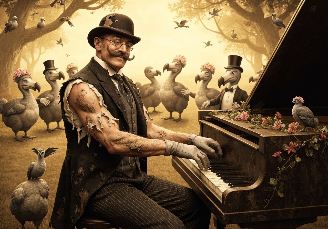 Edwardian Gentleman's Dodo Waltz: A Sepia-Toned Photograph