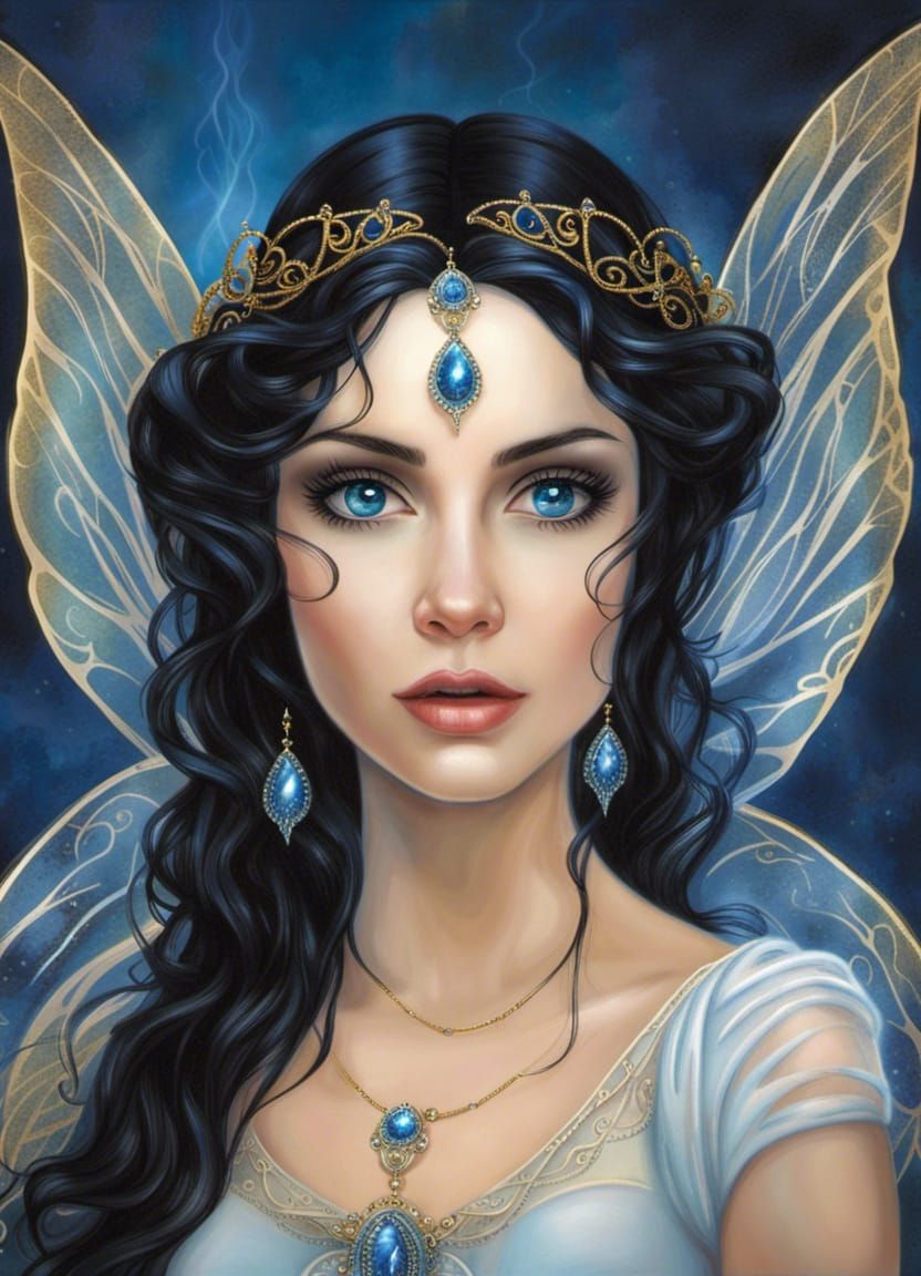 Fairy Princess with Blue Eyes, Digital Matte Painting