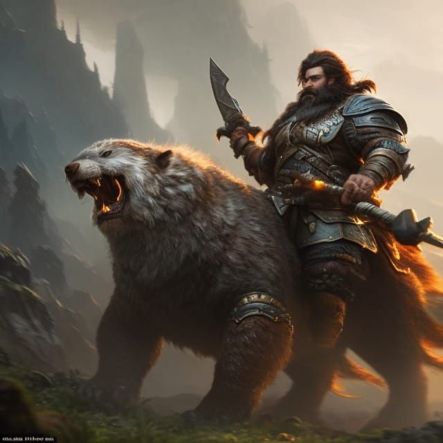 Dwarf Ranger on Battle Boar in Rococo Style