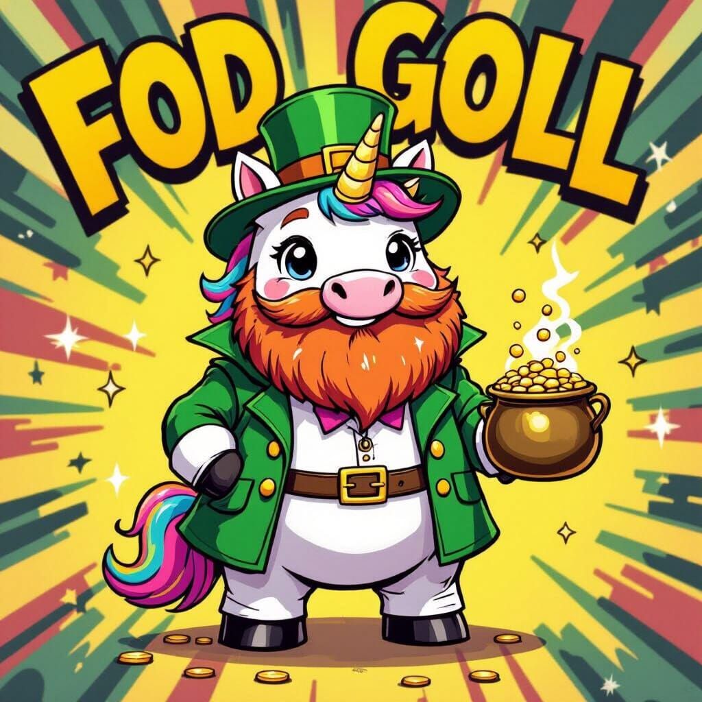 Minature fat unicorn looking for gold