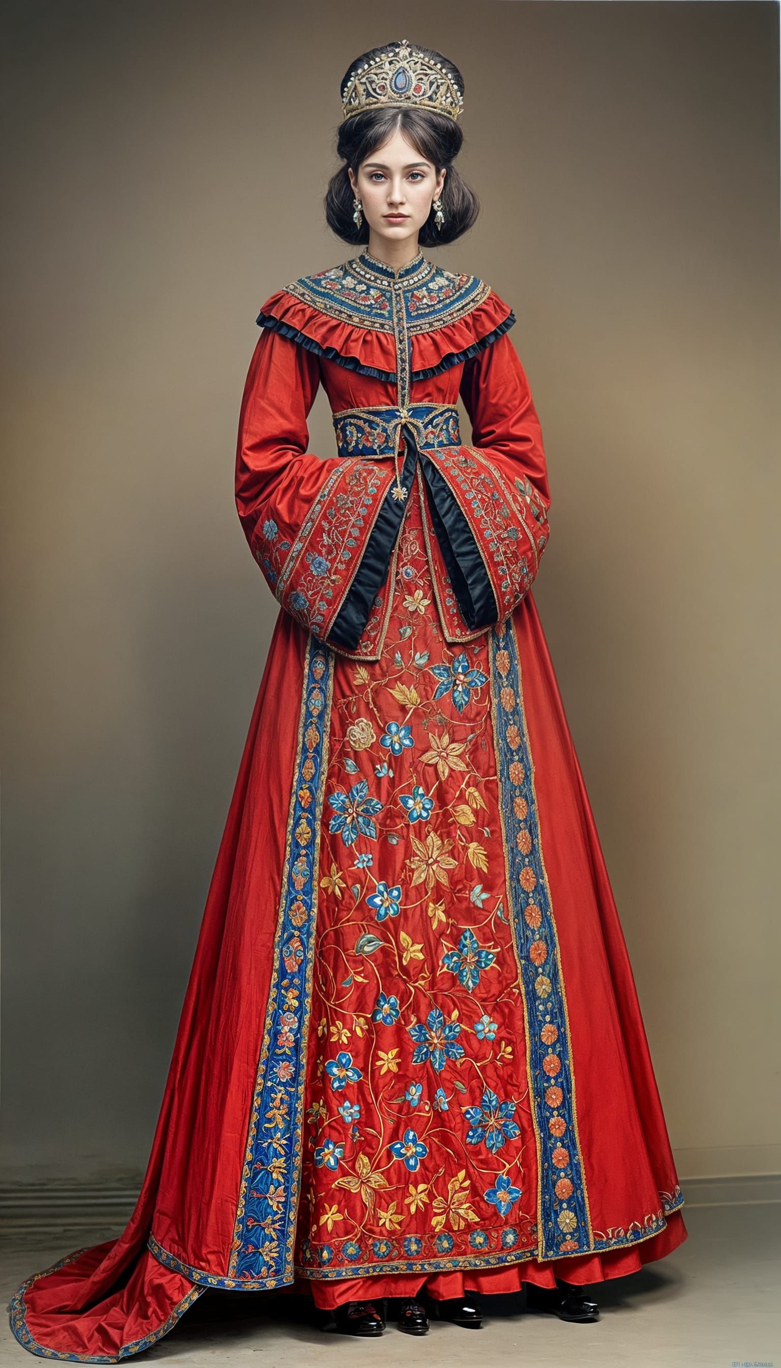 Tsarina Eudoxia in Pre-Petrine Red: A Folk Art Portrait