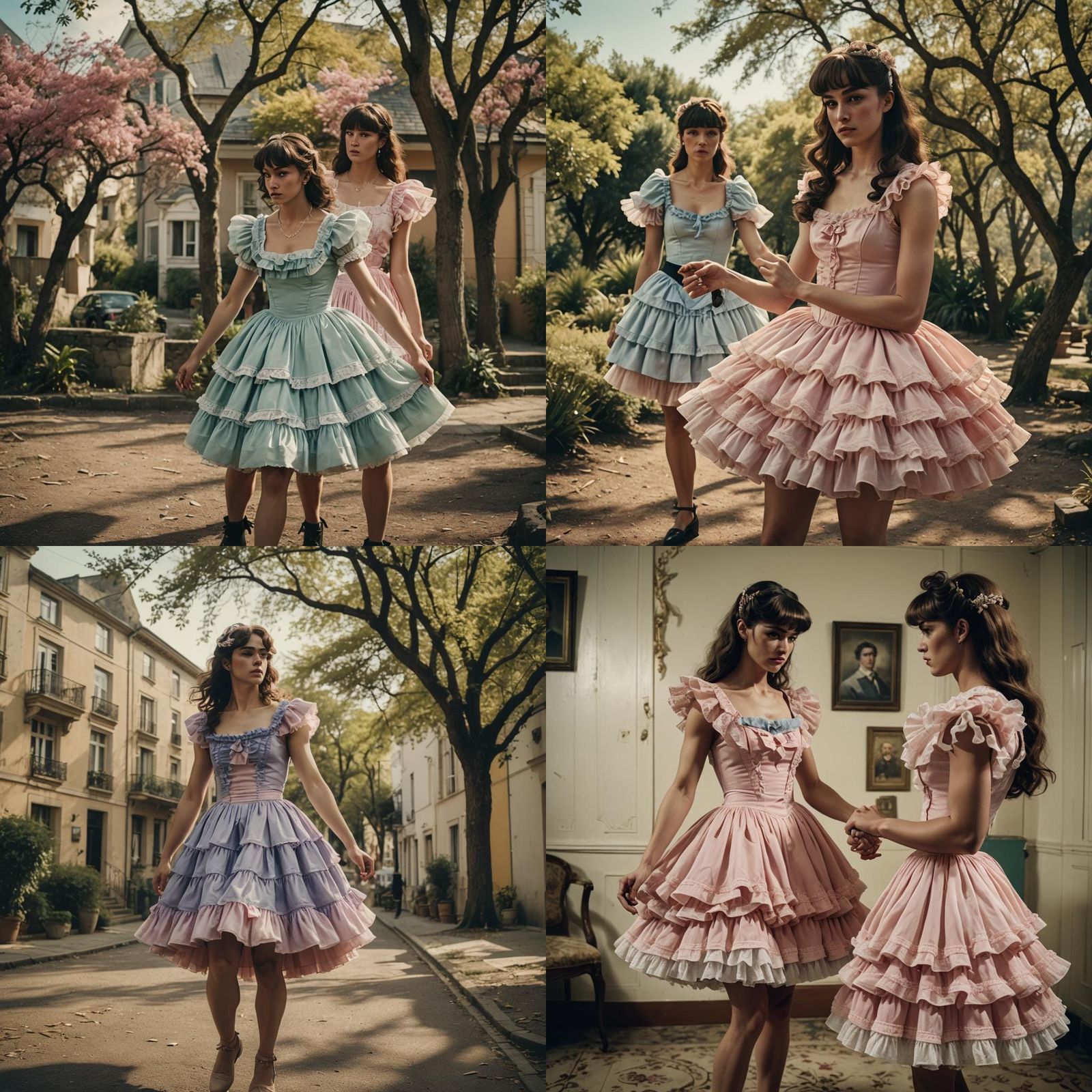 Masculine Man in Quinceañera Dress, Cinematic Still
